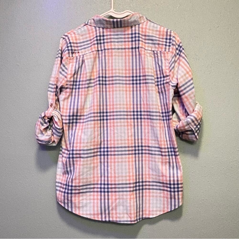 Orvis Women’s Plaid Button-Up Shirt Pink Blue Roll Tab Sleeve Size Medium - Picture 7 of 9